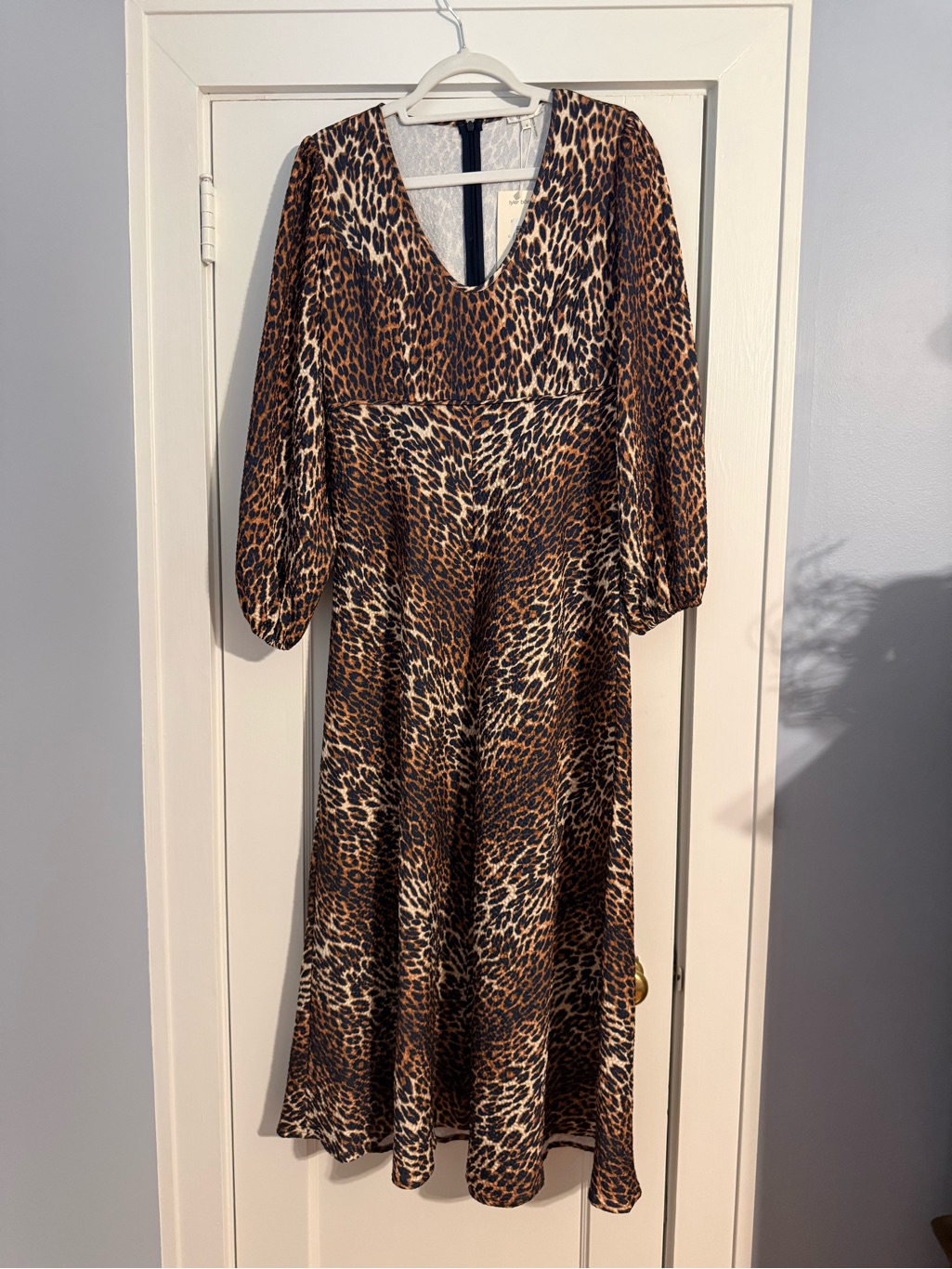 Leopard Print V-Neck Midi Dress In Brown